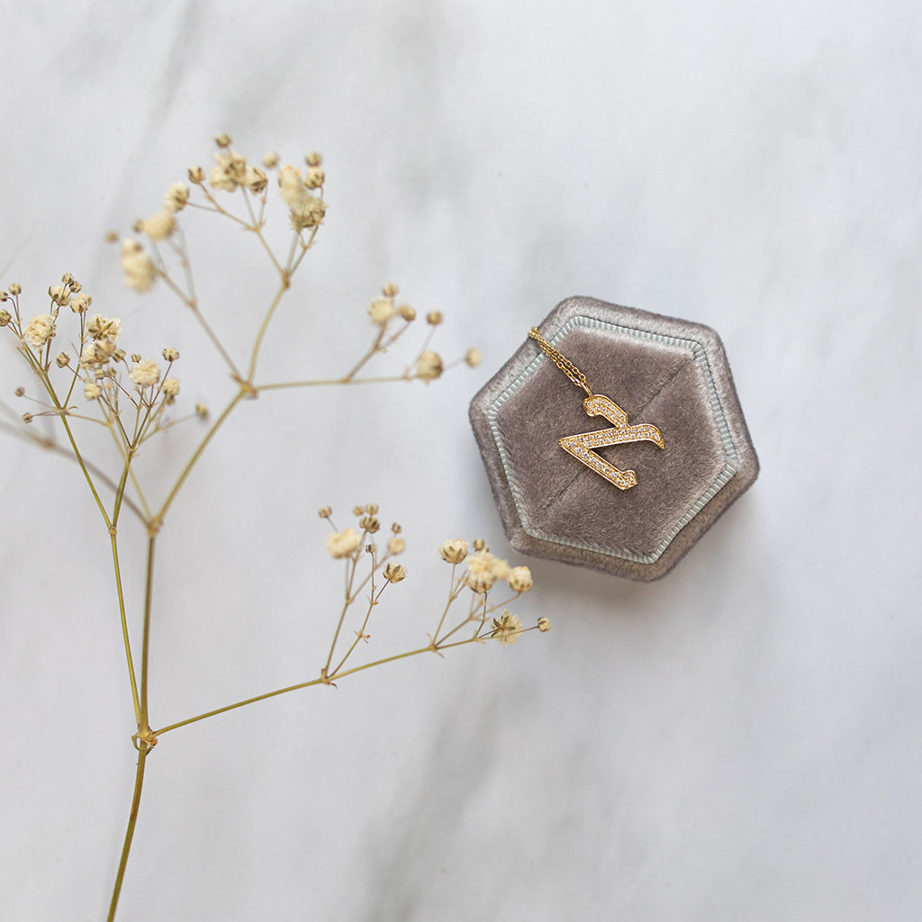 Lamed - Hebrew Alef-Bet letter diamond Necklace - Lamed letter